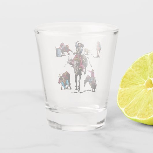 Western-Rodeo-Ereignis-Cowboy-Cowgirl-Pferde Schnapsglas (Rückseite)