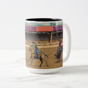 Western Rodeo Events Cowboys Roping Pferde Bullen Zweifarbige Tasse