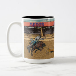 Western Rodeo Events Cowboys Roping Pferde Bullen Zweifarbige Tasse