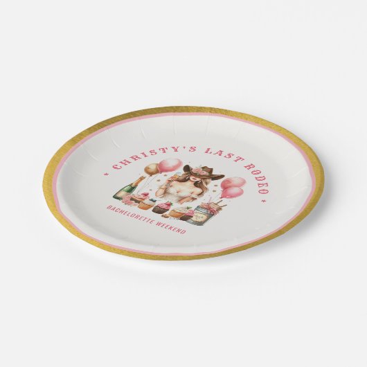 Western Rodeo Junggeselinnen-Abschied Brautparty Pappteller (Schrägansicht)