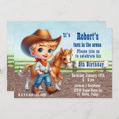Western Rodeo Kleiner Cowboy zum Geburtstag Einladung (Vorne/Hinten)