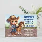 Western Rodeo Kleines Cowgirl mit Pferd Geburtstag Einladung (Stehend Vorderseite)