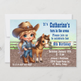 Western Rodeo Kleines Cowgirl mit Pferd Geburtstag Einladung