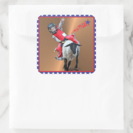 Western Rodeo Mutton Busting Cowboy Kid Quadratischer Aufkleber