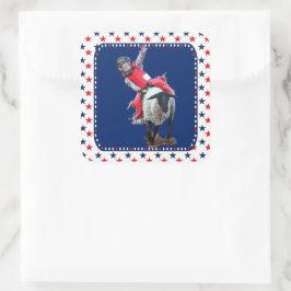 Western Rodeo Mutton Busting Cowboy Kid Square Sti Quadratischer Aufkleber