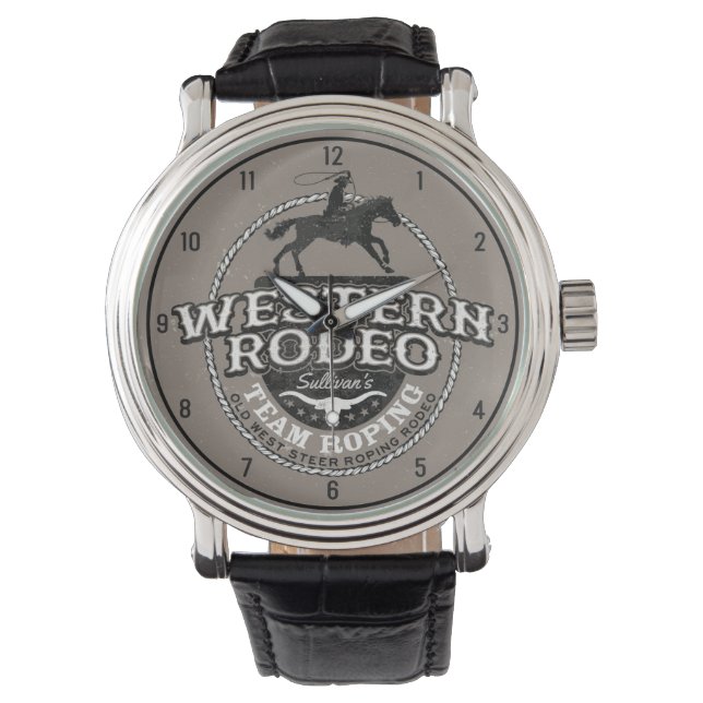 Western Rodeo Old West Steer Roping Personalisiert Armbanduhr (Vorderseite)