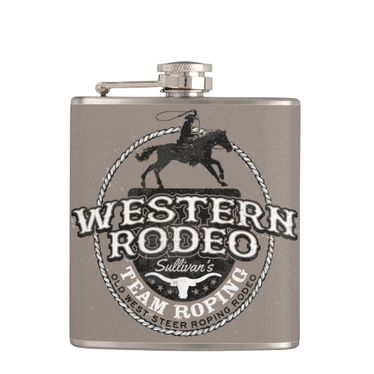 Western Rodeo Old West Steer Roping Personalisiert Flachmann (Vorderseite)