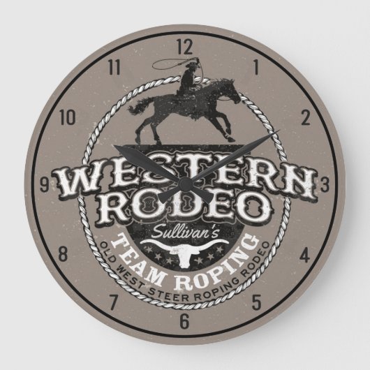 Western Rodeo Old West Steer Roping Personalisiert Große Wanduhr (Vorderseite)