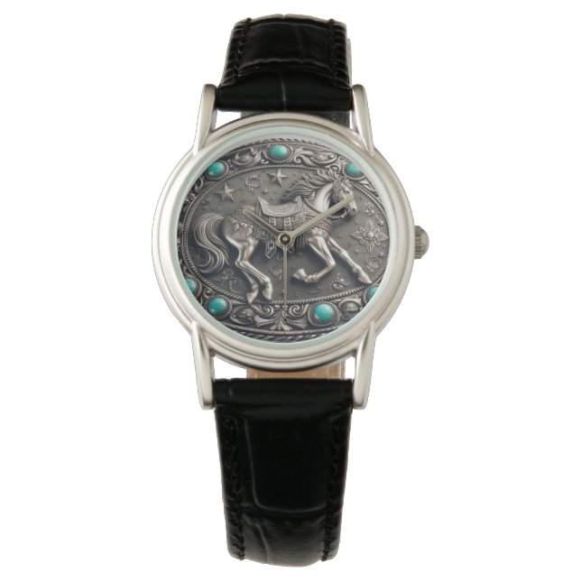 Western Rodeo Pferd mit türkisfarbener eWatch Armbanduhr (Vorderseite)