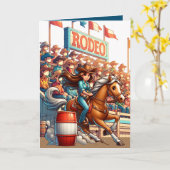 Western Rodeo Pferde Cowgirl Barrel Racing Custom Karte (Gelbe Blume)