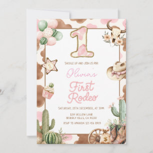 Western Rodeo Pink Cowgirl 1. Geburtstag Einladung