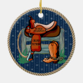 Western Rodeo Saddle Champion Großvater Keramik Ornament (Hinten)