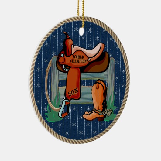 Western Rodeo Saddle Champion Son Keramik Ornament (Rechts)