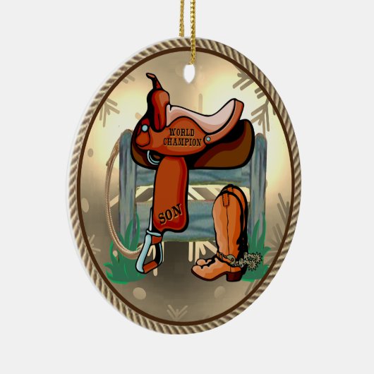 Western Rodeo Saddle Champion Son Keramik Ornament (Rechts)