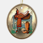 Western Rodeo Saddle Champion Son Keramik Ornament (Links)