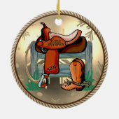 Western Rodeo Saddle Champion Son Keramik Ornament (Hinten)
