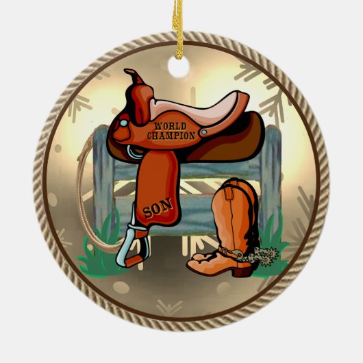 Western Rodeo Saddle Champion Son Keramik Ornament (Hinten)