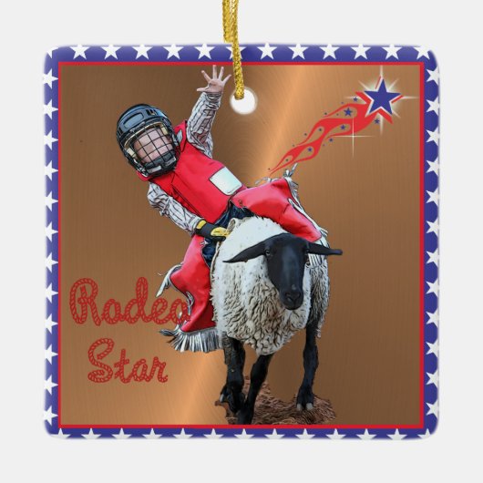 Western Rodeo Star Mutton Busting Kid Keramikornament (Vorderseite)