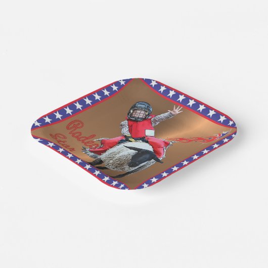 Western Rodeo Star Mutton Busting Kid Pappteller (Gewinkelt)