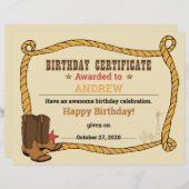 Western Rodeo Themenwoo Party 1. Rodeo-Zertifikat (Vorne/Hinten)