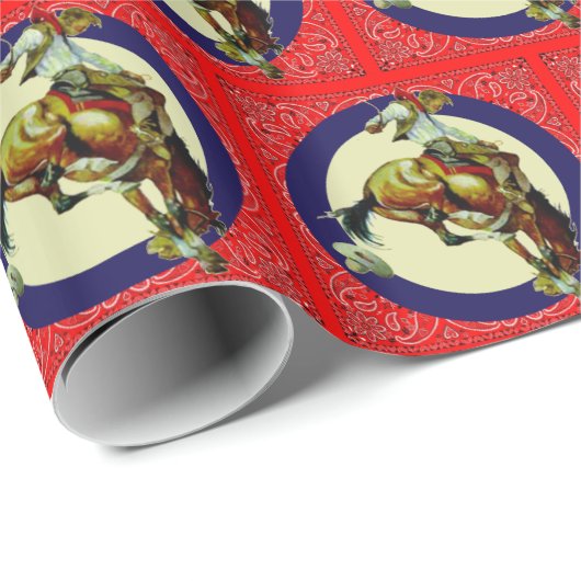 Western Rodeo Vintag Cowboy auf Buckpferd Geschenkpapier (Rolleneckpunkt)