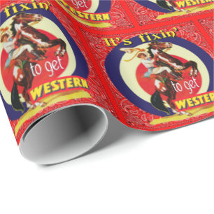 Western Rodeo Vintag Cowgirl Aufzuchtpferd Geschenkpapier
