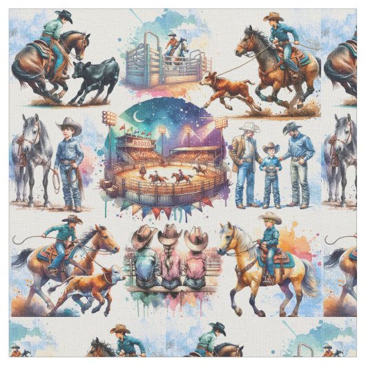 Western Rodeo Young Cowboy Calf Roping Stoff (Nahaufnahme)