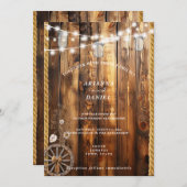 Western Rope Wagon Wheel Mason Jar String Lights Einladung (Vorne/Hinten)