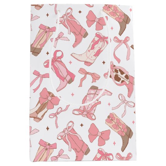 Western Rosa Rodeo Stiefel mit Bows Brautparty Mittlere Geschenktüte (Vorderseite)