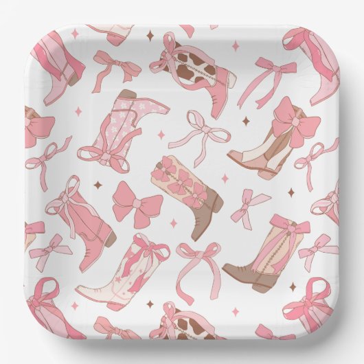 Western Rosa Rodeo Stiefel mit Bows Brautparty Pappteller (Vorderseite)