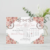 Western Rose Gold Charro Quinceañera Save the Date Einladung (Stehend Vorderseite)