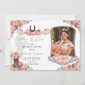 Western Rose Gold Quinceañera Save the Date Foto Einladung (Vorderseite)