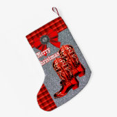 Western-rote Cowboystiefel mit kariertem Kleiner Weihnachtsstrumpf (Rückseite (Hängend))