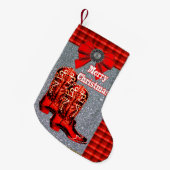 Western-rote Cowboystiefel mit kariertem Kleiner Weihnachtsstrumpf (Vorderansicht (hängend))