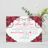 Western Rote Rosen Charro Quinceañera Save the Dat Einladung (Stehend Vorderseite)