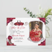Western Rote Rosen Quinceañera Save the Date Foto Einladung (Stehend Vorderseite)