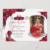 Western Rote Rosen Quinceañera Save the Date Foto Einladung (Vorne/Hinten)