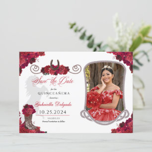 Western Rote Rosen Quinceañera Save the Date Foto Einladung