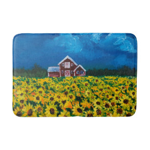 Western Roter Stall Sommer Sonnenblumenfeld Badematte
