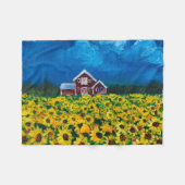 Western Roter Stall Sommer Sonnenblumenfeld Fleecedecke (Vorderseite (Horizontal))