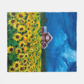 Western Roter Stall Sommer Sonnenblumenfeld Fleecedecke (Vorderseite (Horizontal))
