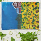 Western Roter Stall Sommer Sonnenblumenfeld Geschirrtuch (Gefaltet)