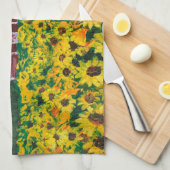 Western Roter Stall Sommer Sonnenblumenfeld Geschirrtuch (Viertel Falte)