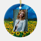 Western Roter Stall Sommer Sonnenblumenfeld Keramik Ornament (Vorne)