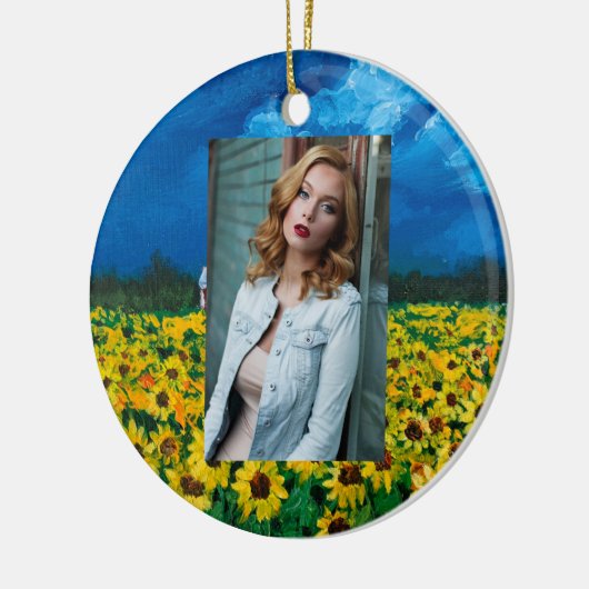 Western Roter Stall Sommer Sonnenblumenfeld Keramik Ornament (Links)