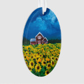 Western Roter Stall Sommer Sonnenblumenfeld Ornament (Vorderseite)