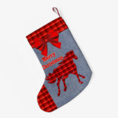 Western Rotes Kariertes Imitat Denim Kleiner Weihnachtsstrumpf (Rückseite (Hängend))