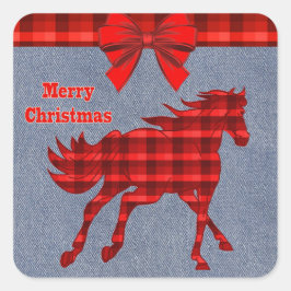 Western Rotes Kariertes Imitat Denim Quadratischer Aufkleber