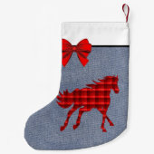 Western Rotes Kariertes Pferd auf Imitaten Denim Kleiner Weihnachtsstrumpf (Rückseite)