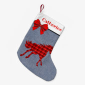 Western Rotes Kariertes Pferd auf Imitaten Denim Kleiner Weihnachtsstrumpf (Vorderansicht (hängend))
